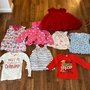 Girl clothes ranging from 18 month-2t. Striped shirt is 12-18 month, all else 2t